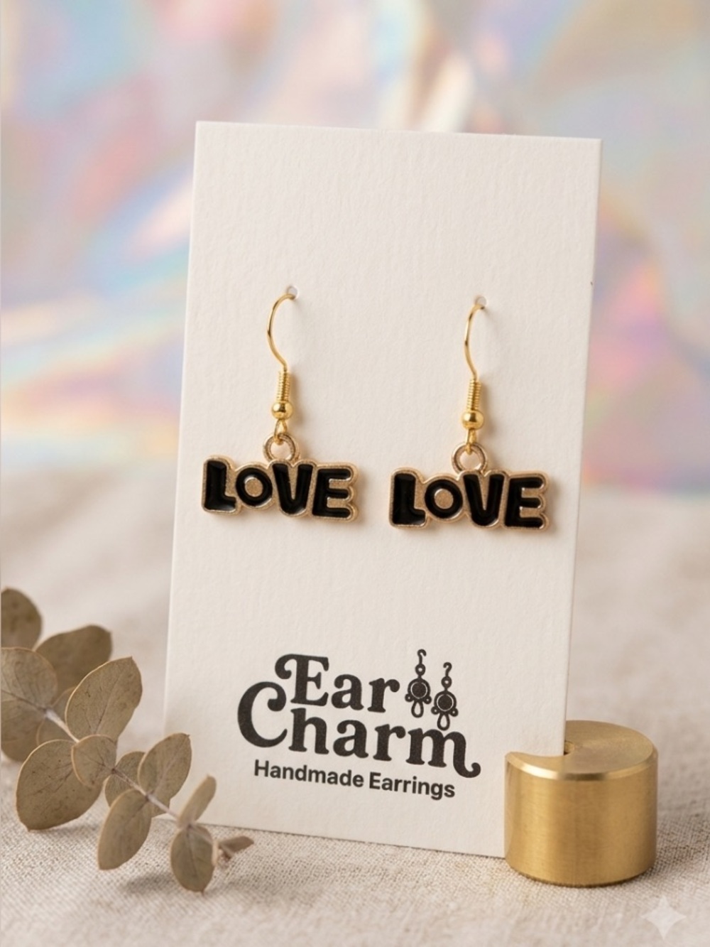 New Black and Gold 'LOVE' Dangle Earrings